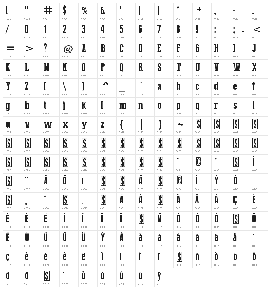 Press Serif Cool Character Map