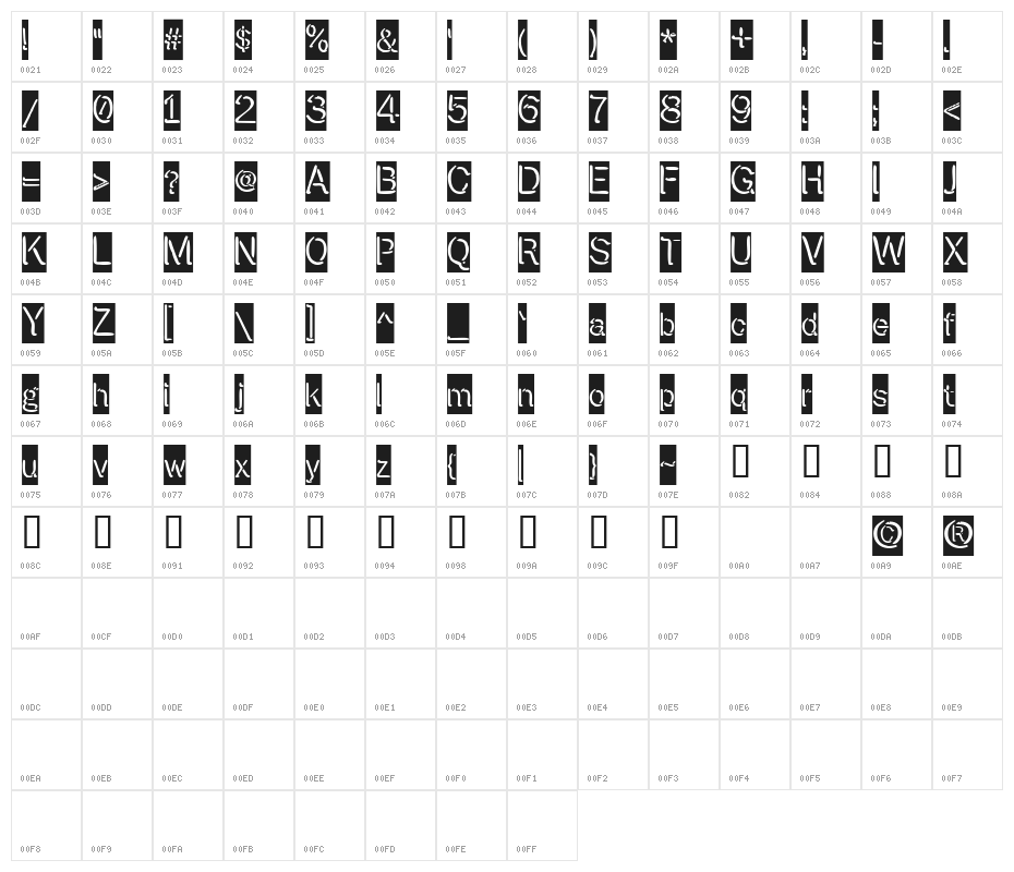 Presstape Lite Character Map