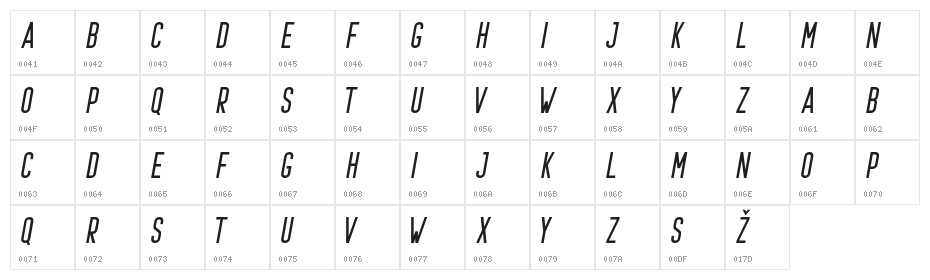 Prestage Italic Italic Character Map