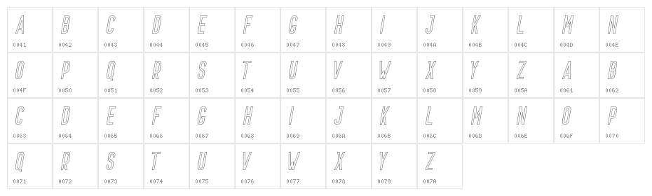 Prestage Outline Italic Character Map