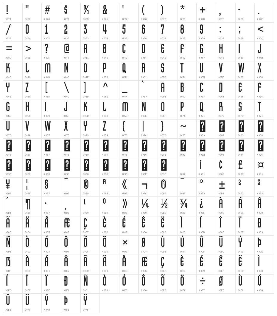 Pretender-Regular Character Map