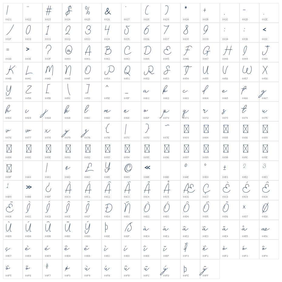Pretty Satisfy Script Character Map