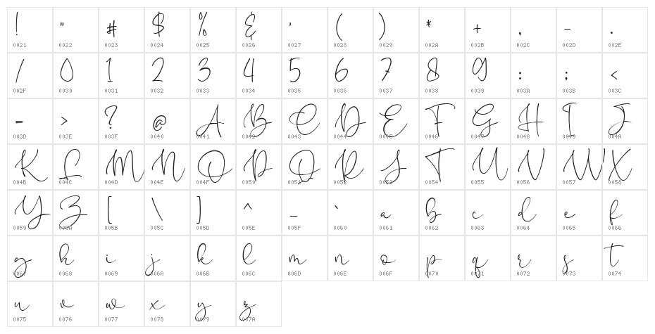 Pretty Yellow Regular Character Map