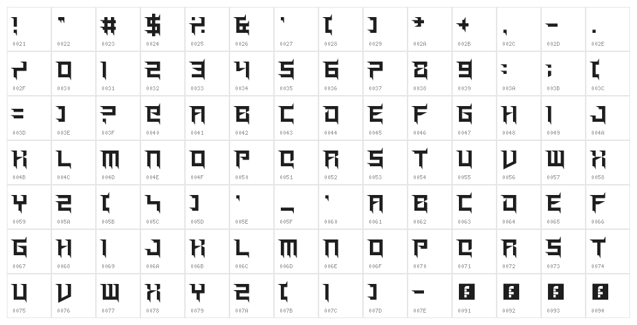 Prick Habit Regular Character Map