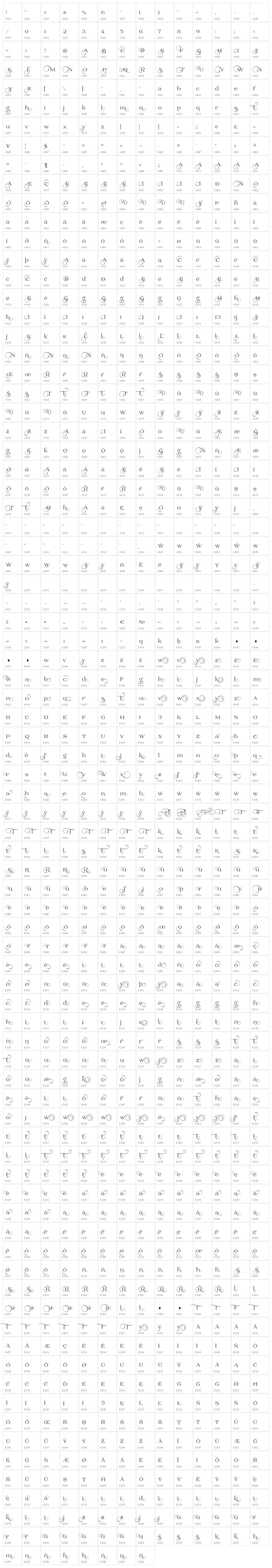 Prida02Calt Character Map