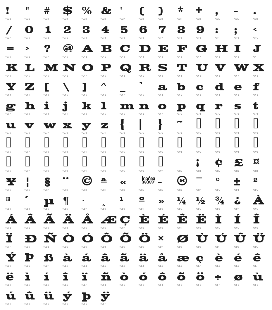 Primavera Character Map