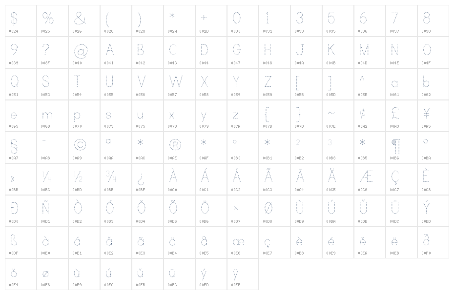 PrintDashed Character Map