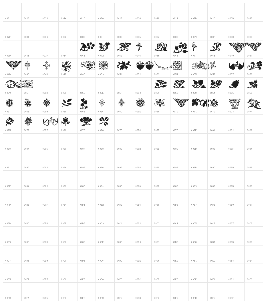 PrintersOrnamentsOne Character Map