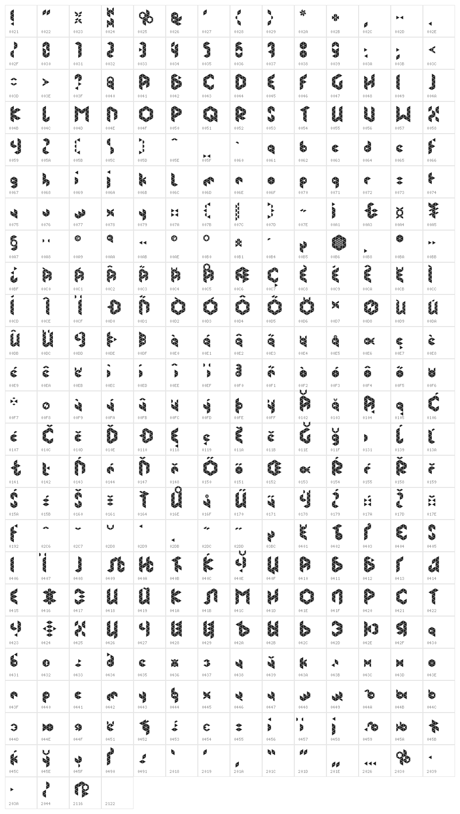 Prism-Bold Character Map