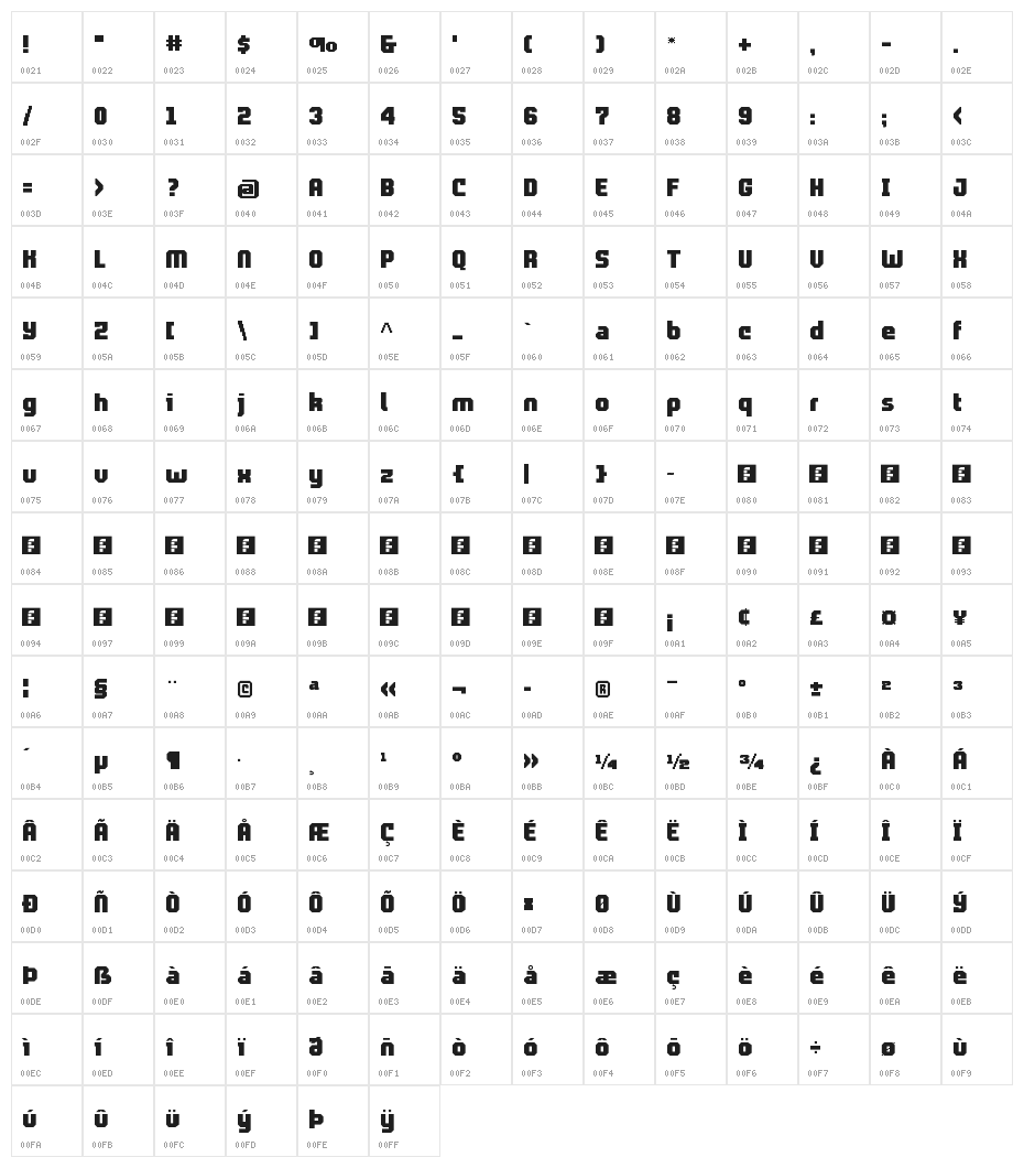 ProLamina 2 Regular Character Map