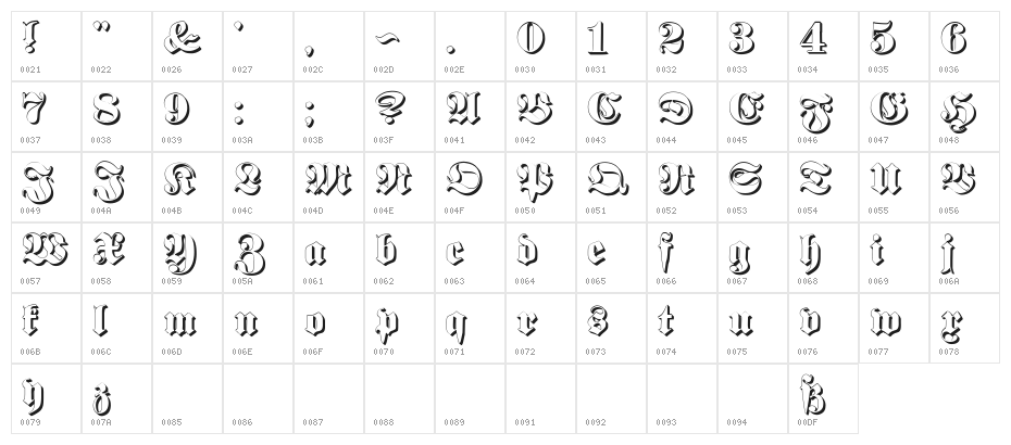 Proclamate Embossed Heavy Character Map