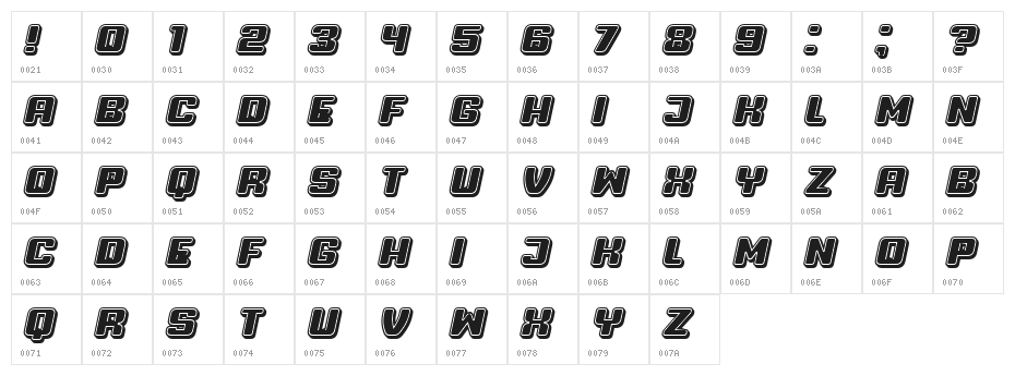 Professor 3D Filled Italic Character Map
