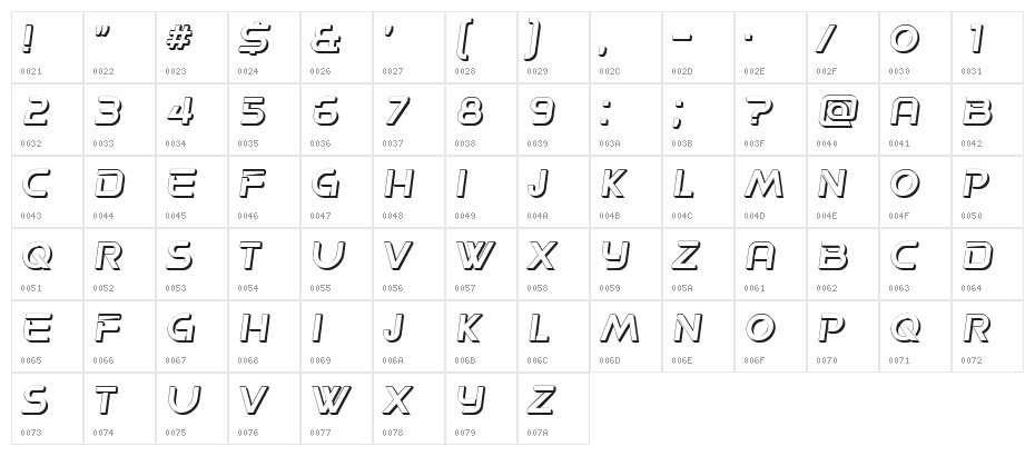 Progress 3D Hollow Italic Character Map