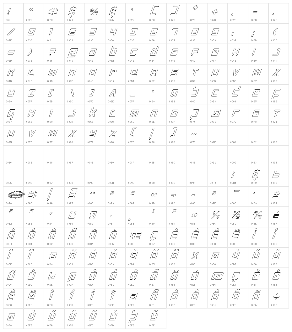 Prokofiev Outline Italic Character Map