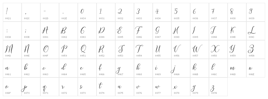 PrologueScriptLite-Regular Character Map