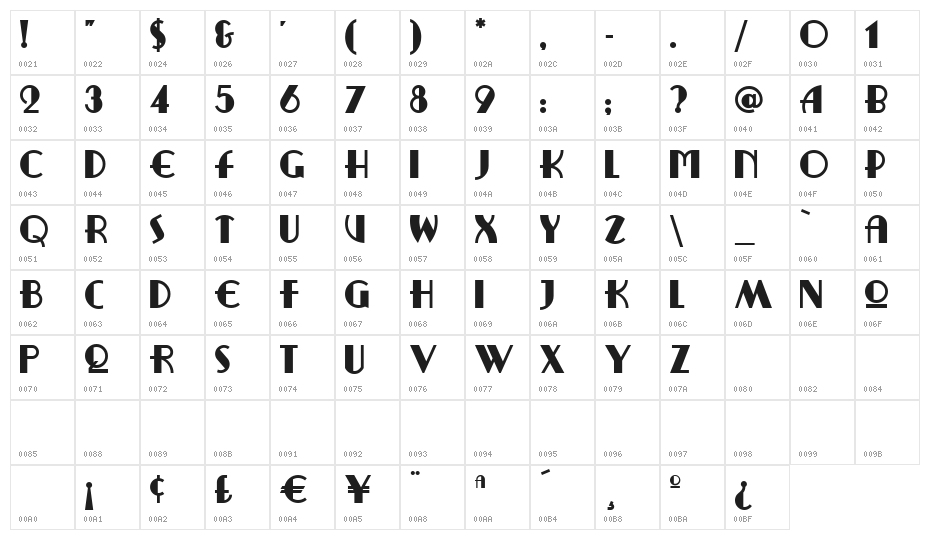 Promenad Deco Character Map