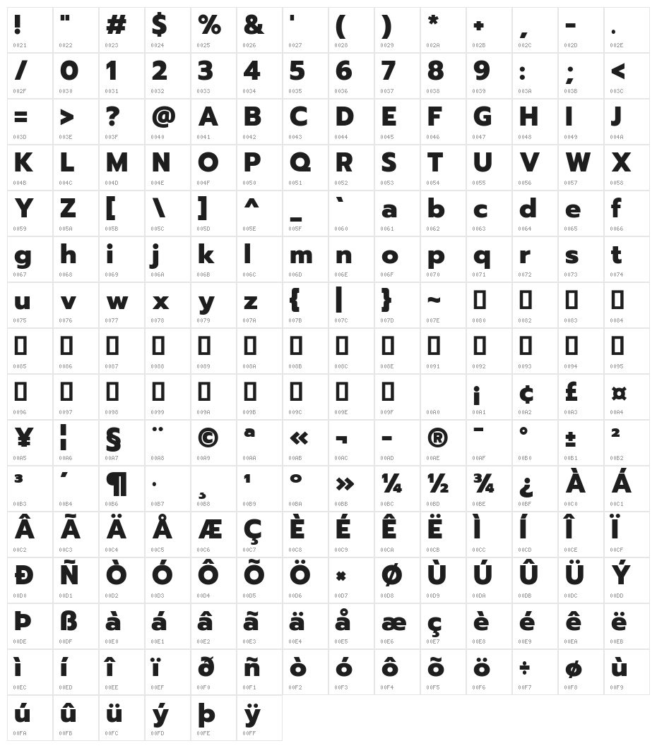 Prompt ExtraBold Character Map