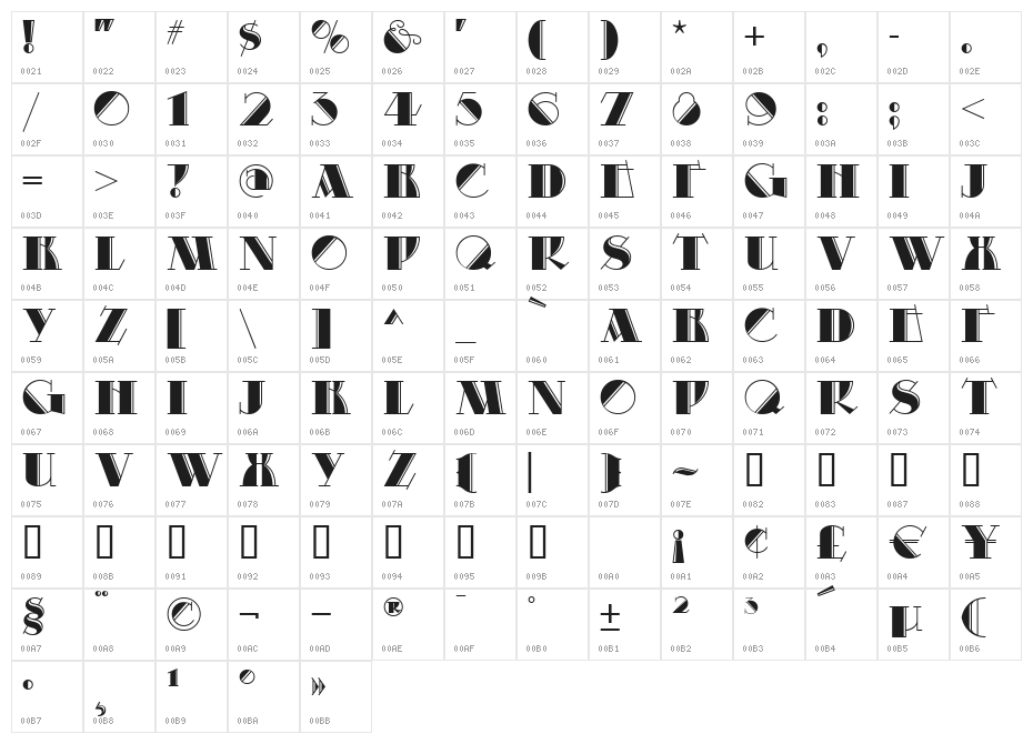 Prospect-Deco Character Map