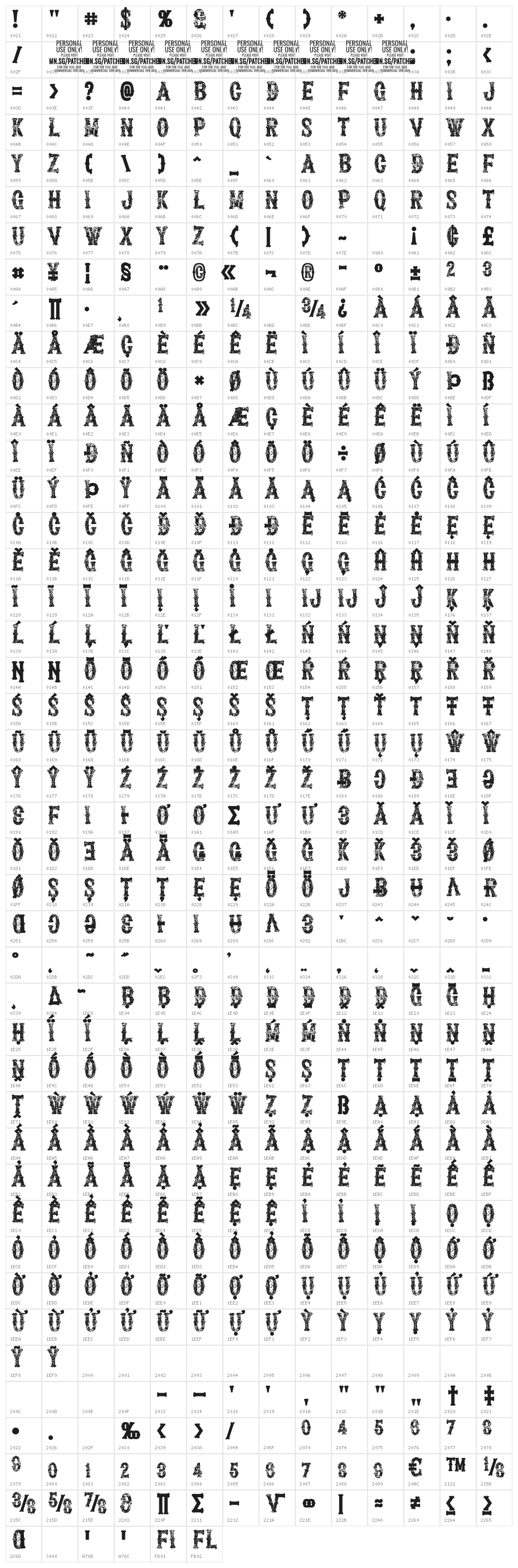 Prospect PERSONAL USE ONLY Regular Character Map
