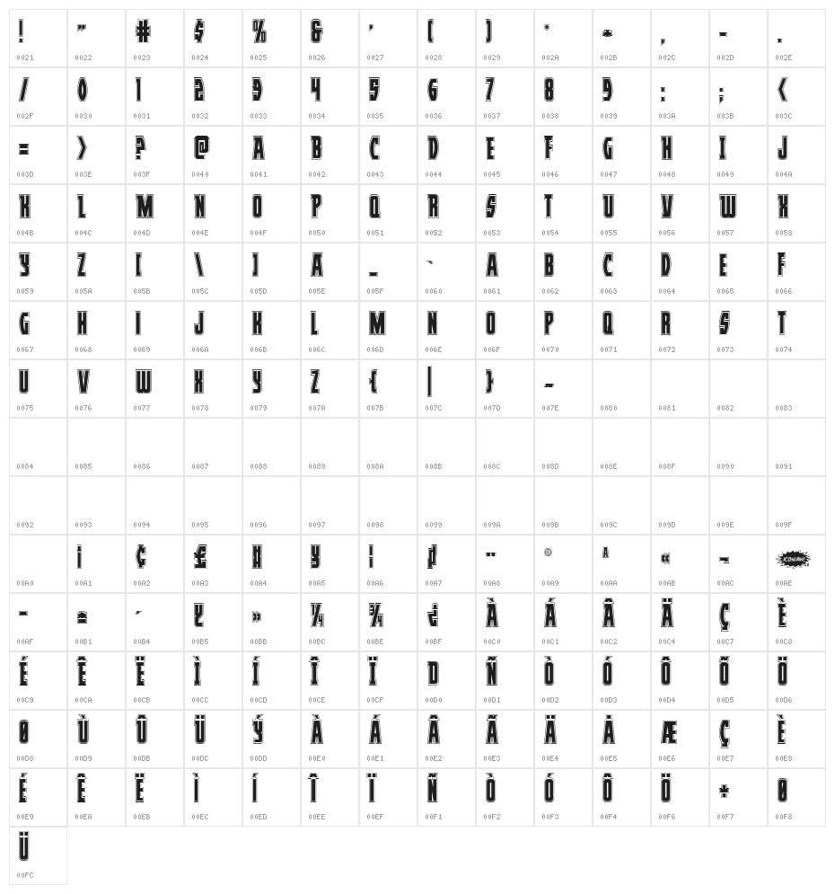 Prowler Academy Regular Character Map