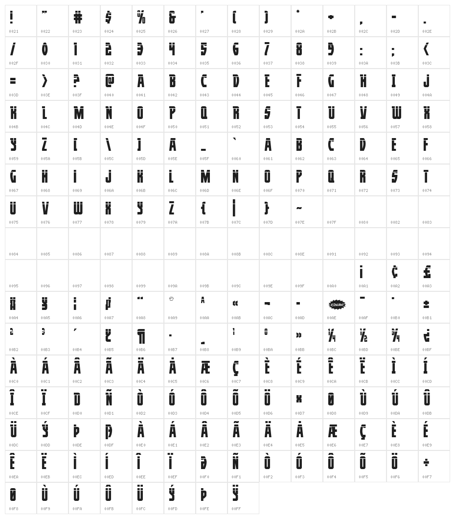 Prowler Laser Regular Character Map