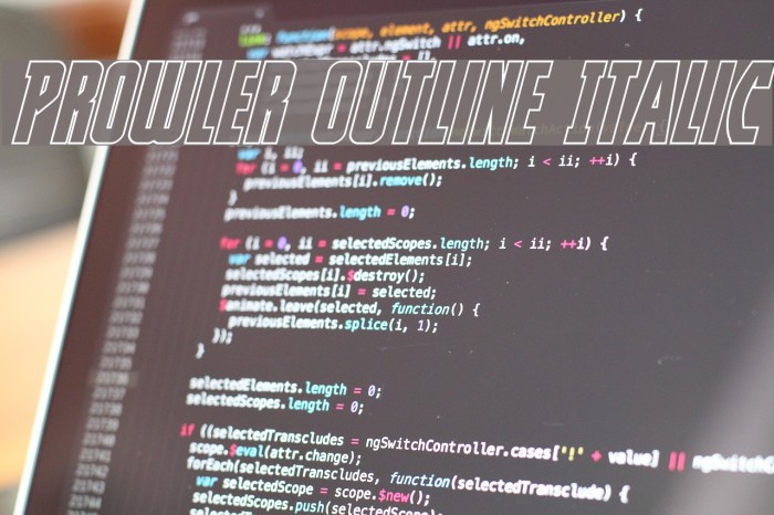 Prowler Outline Italic Font examples