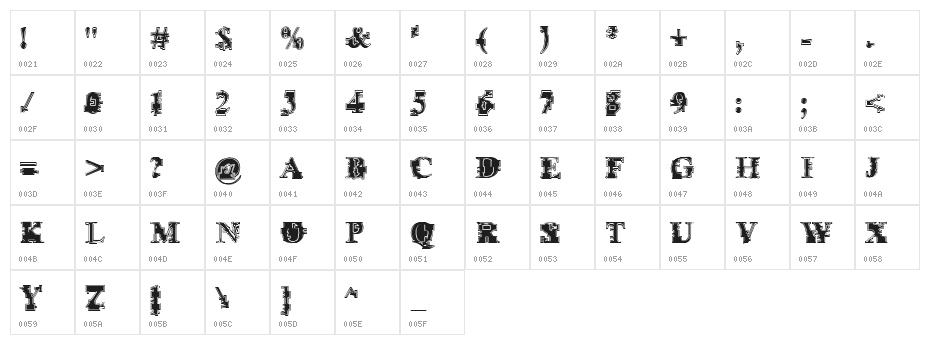 Psi Borgz Street Scrawl Character Map