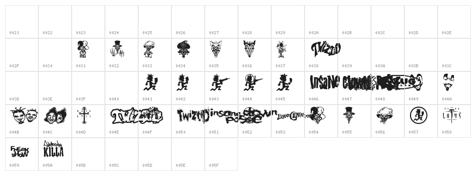 Psychopathic Font V2.0 Character Map