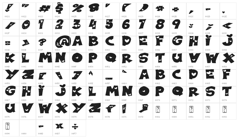 PUPPY LOVE BRUSH Character Map