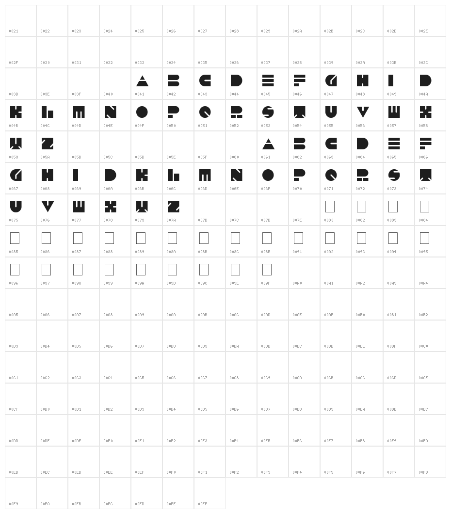 PUSH THE BUTTON Character Map