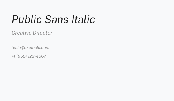 Public Sans Italic Business Card