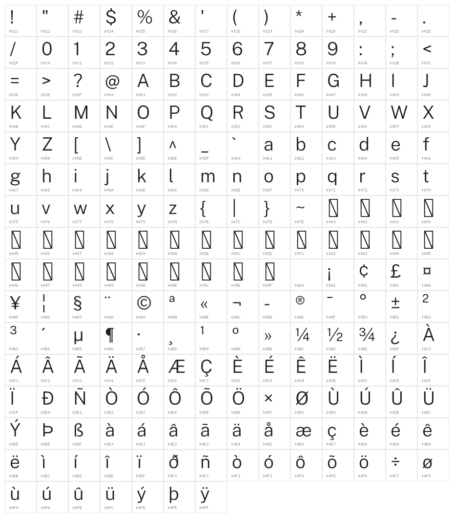 Public Sans Light Character Map