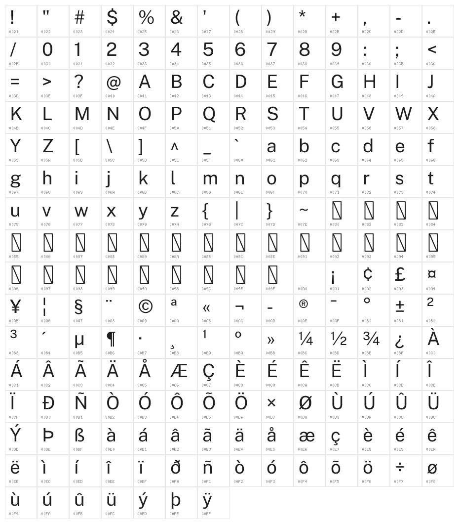 Public Sans Regular Character Map
