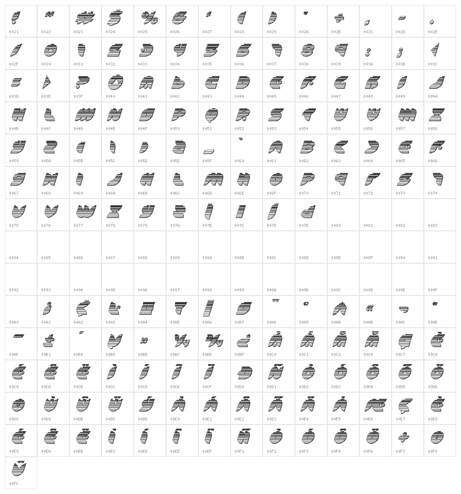 Puff Angel Chrome Italic Character Map