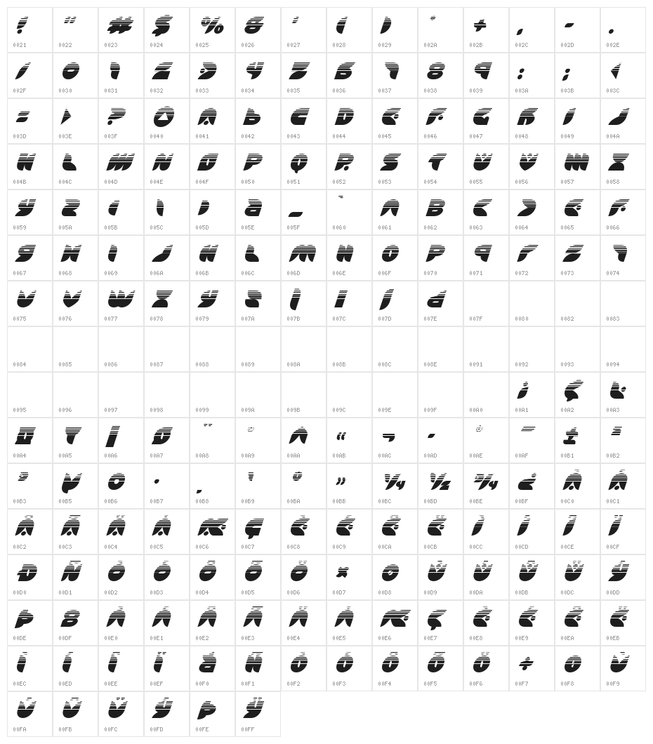 Puff Angel Halftone Italic Character Map