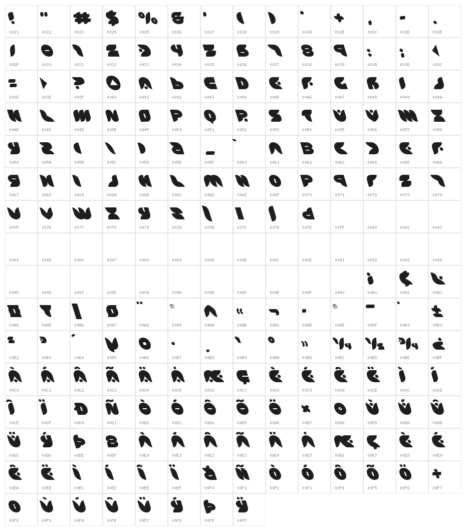 Puff Angel Leftalic Character Map