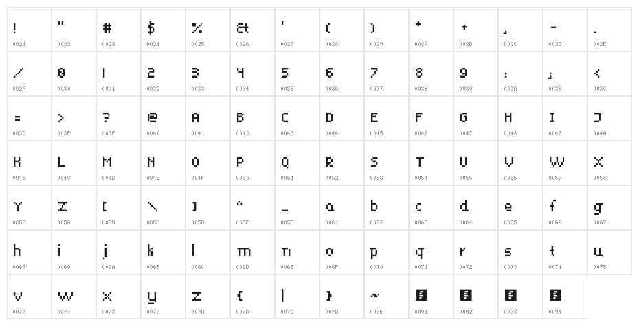Puke Force 8 Regular Character Map
