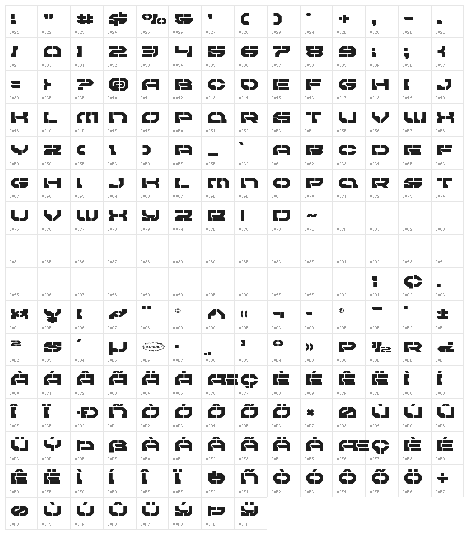 Pulsar Class Expanded Character Map