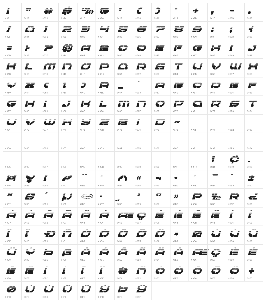 Pulsar Class Halftone Italic Character Map