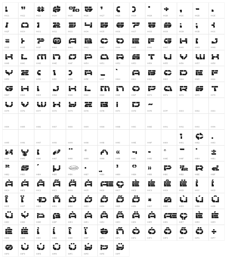 Pulsar Class Laser Character Map