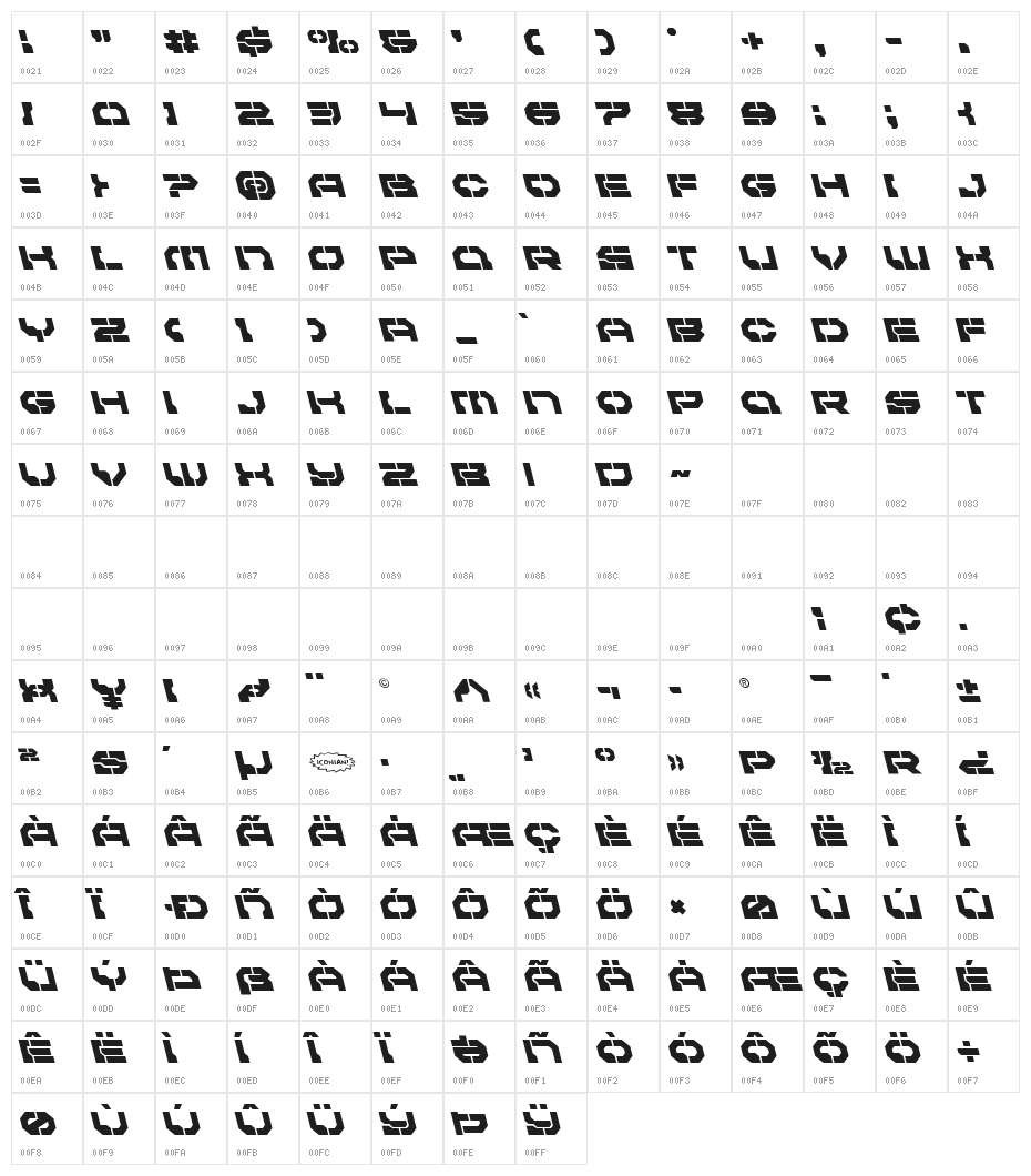 Pulsar Class Leftalic Character Map