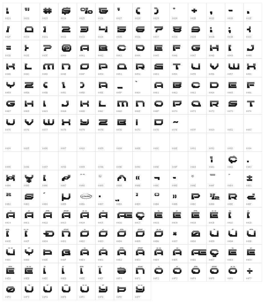 Pulsar Class Solid Halftone Character Map