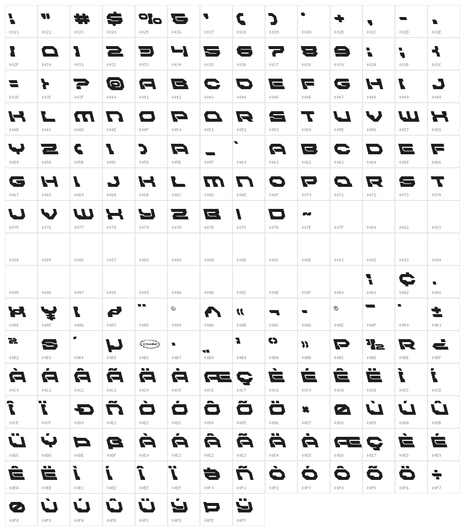 Pulsar Class Solid Leftalic Character Map