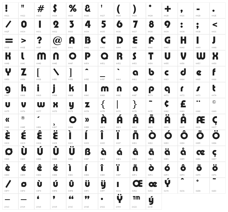 PumpOpti-DemiBold Character Map
