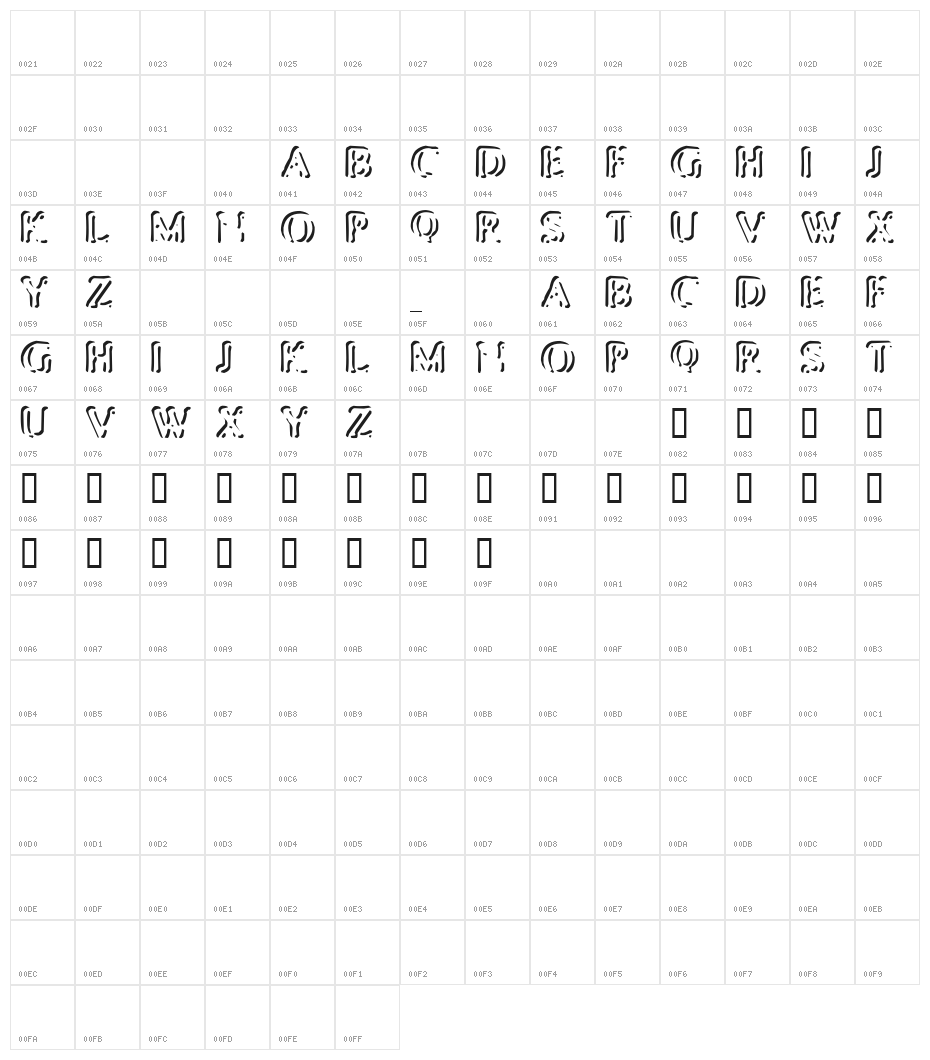 Punched Stub Character Map