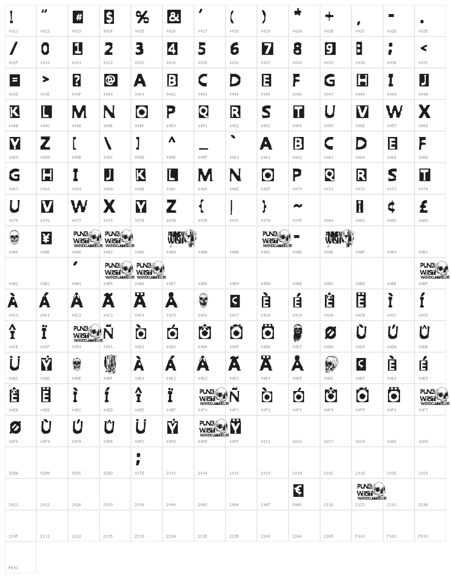 Punk West Character Map