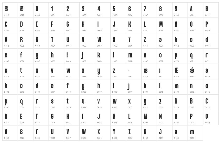 PunkRockerStampDemo-Regular Character Map