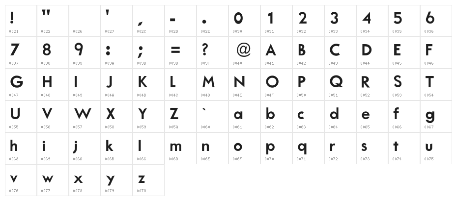 Pure Bold DuranGo Character Map