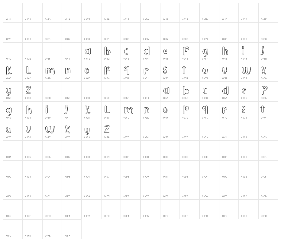 PuresityBurbonShadowFREE Character Map