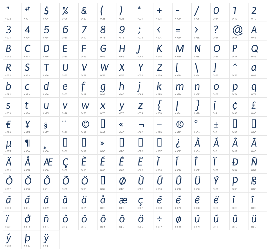 Puritan Italic1 Character Map